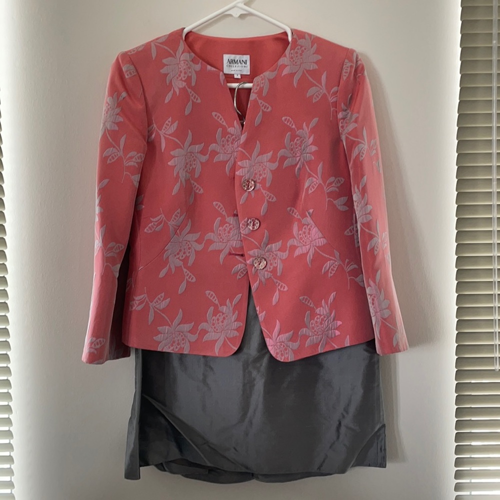 Armani Collezione Three-Piece Pink and Gray Suit